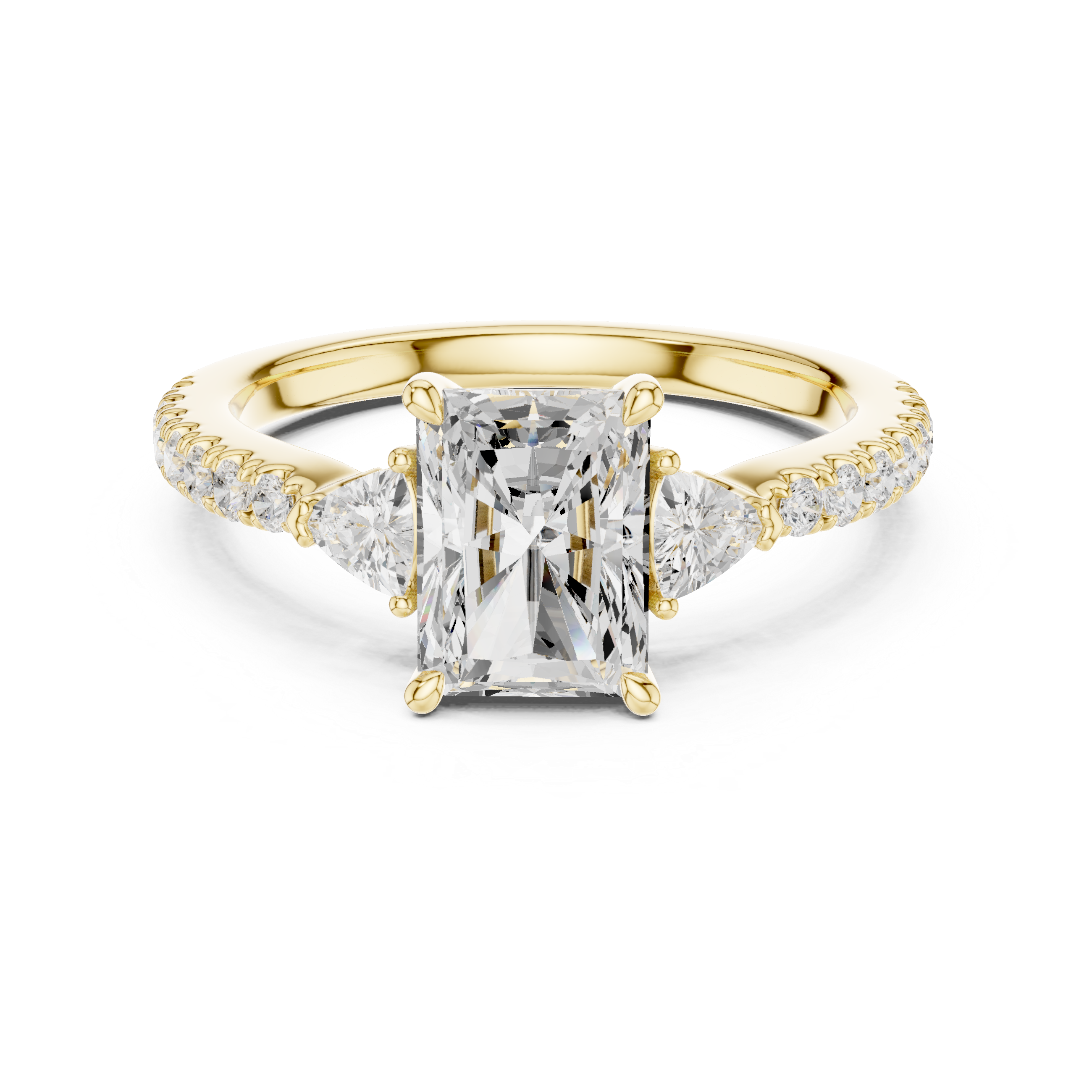 Radiant Cut Three-Stone Engagement Ring with Pavé Band