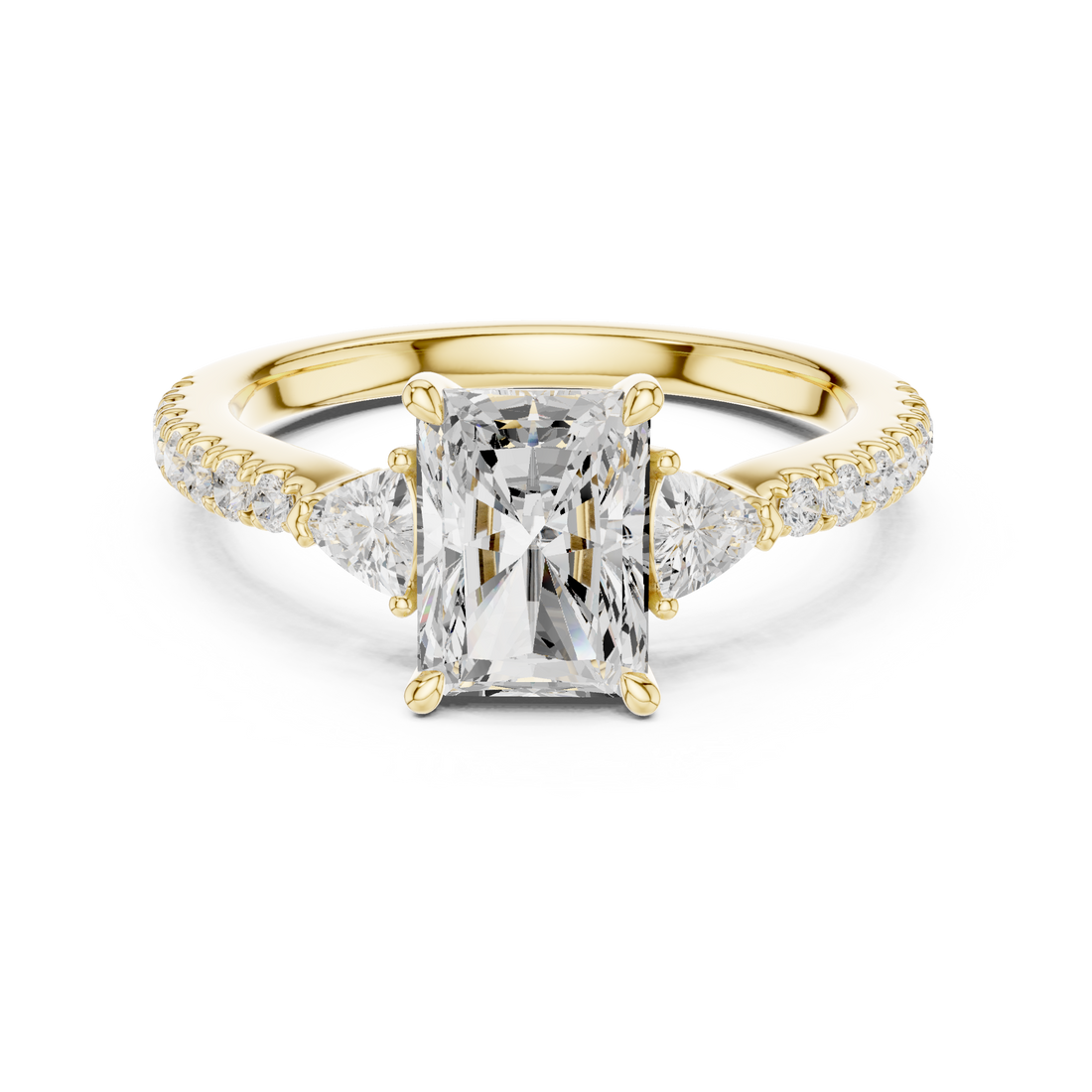 Radiant Cut Three-Stone Engagement Ring with Pavé Band