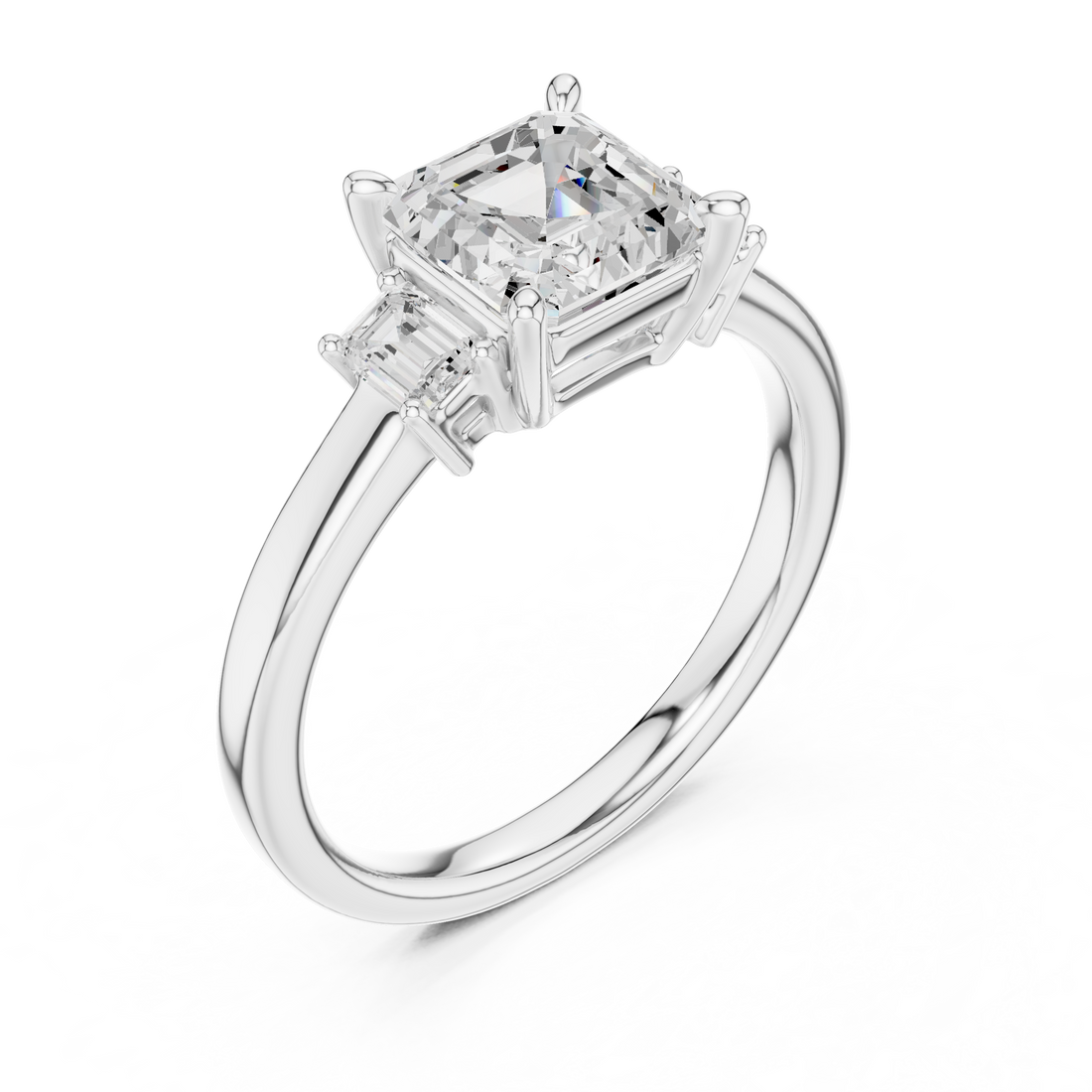 Asscher Engagement Trilogy Ring