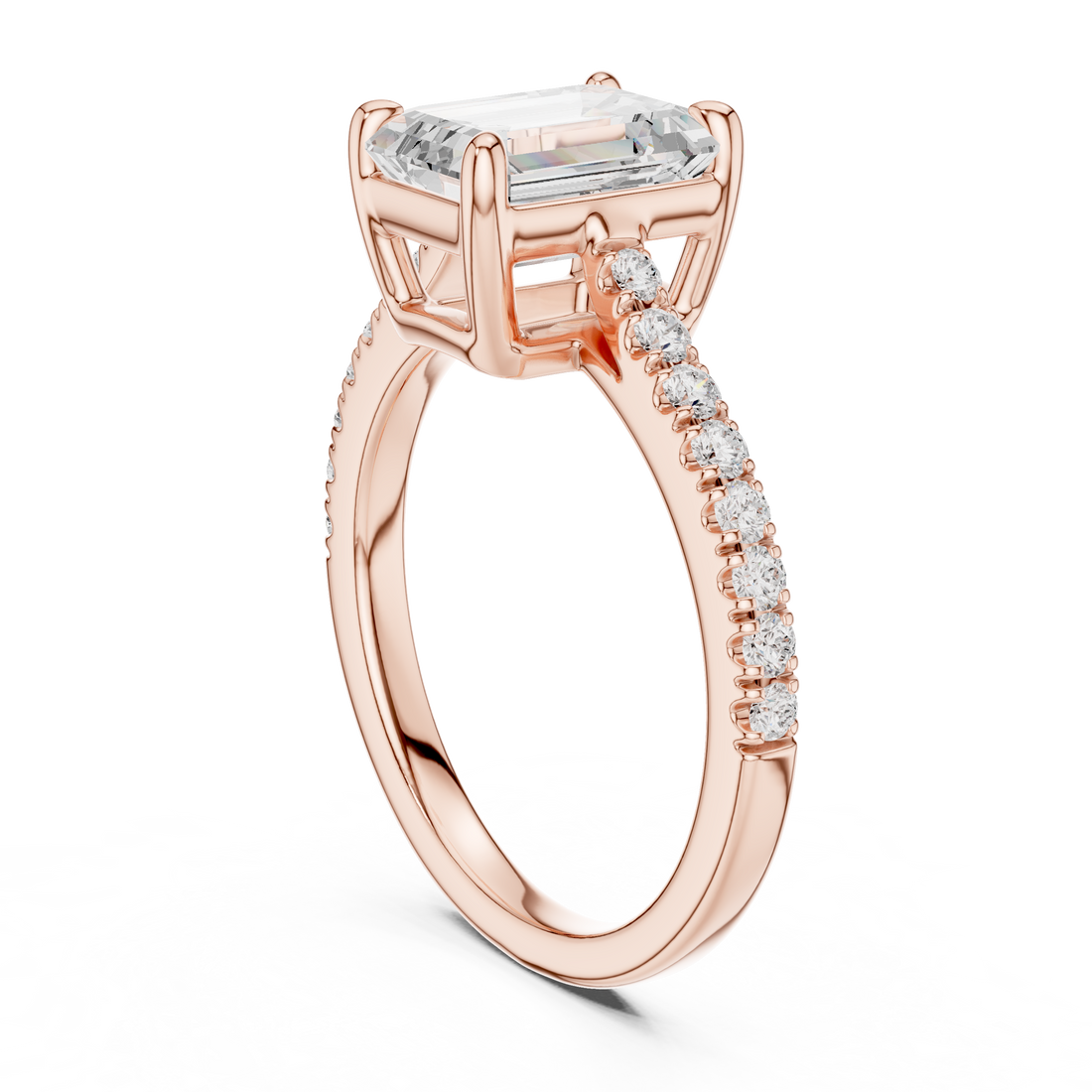Emerald Engagement Pavé Ring