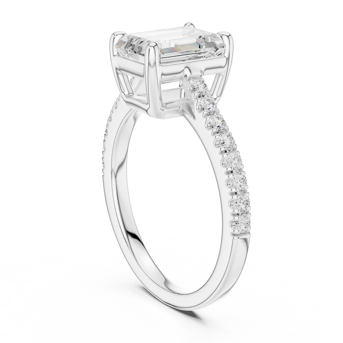 Emerald Engagement Pavé Ring