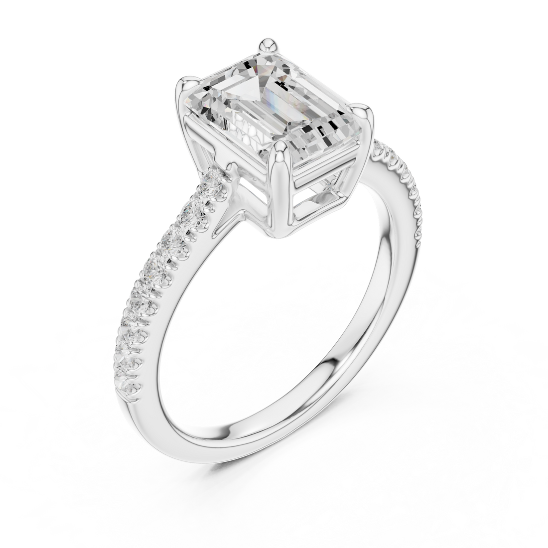 Emerald Engagement Pavé Ring