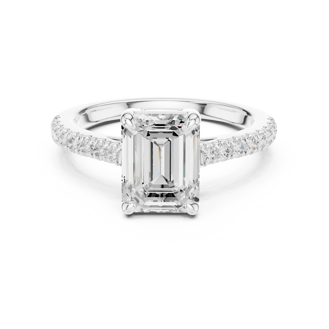 Emerald Engagement Pavé Ring