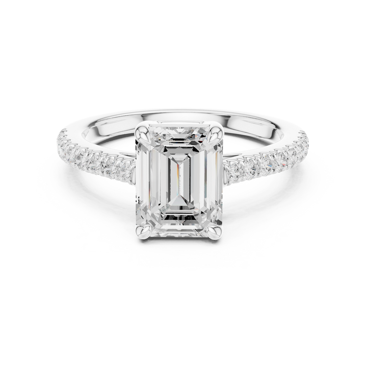 Emerald Engagement Pavé Ring