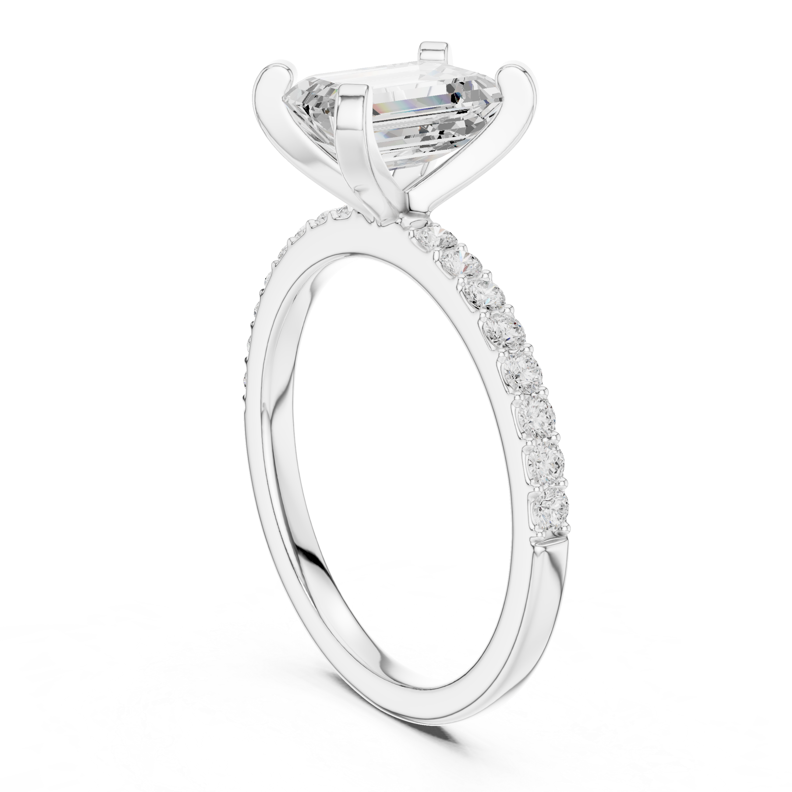 Elegant Emerald-Cut Pavé Solitaire Ring