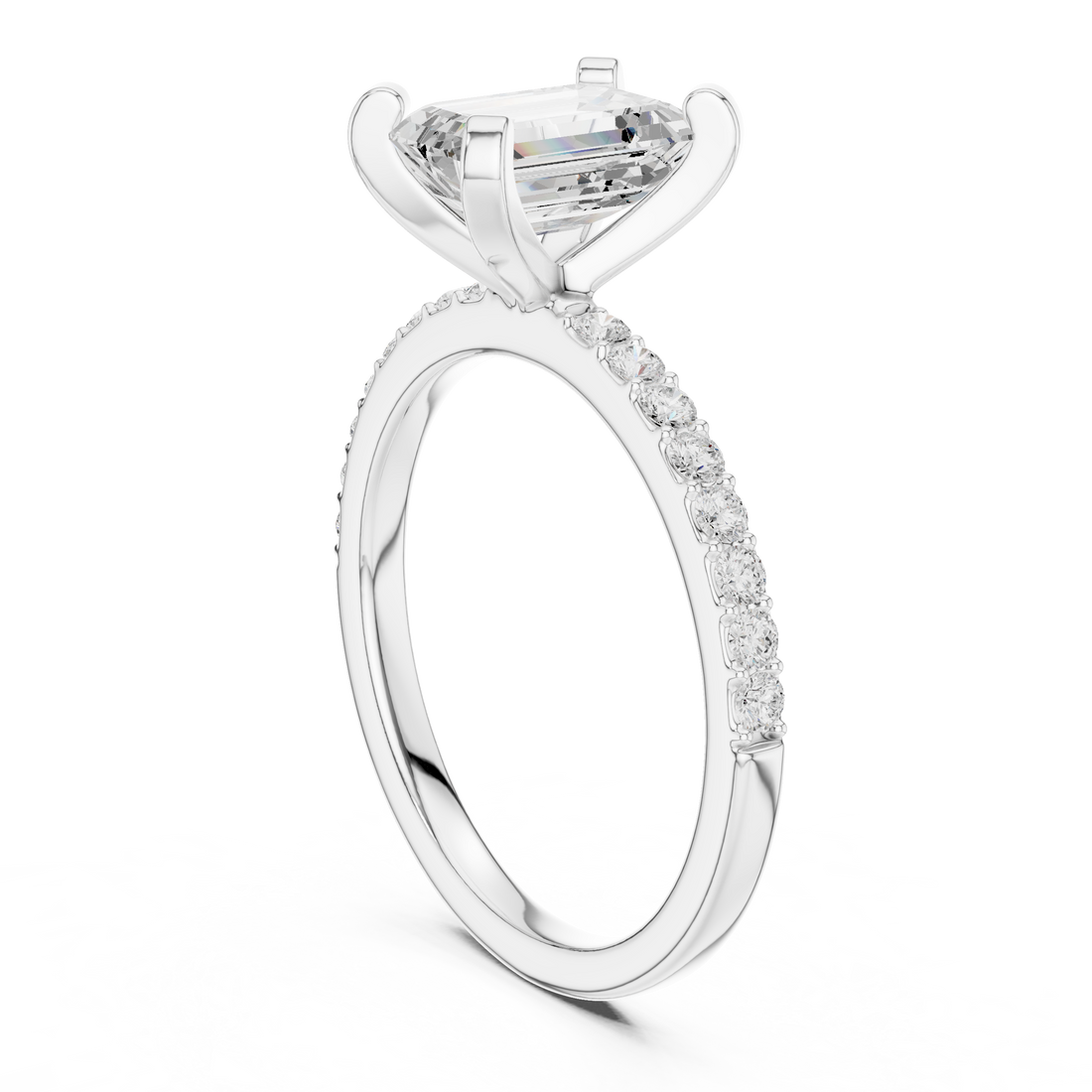 Elegant Emerald-Cut Pavé Solitaire Ring