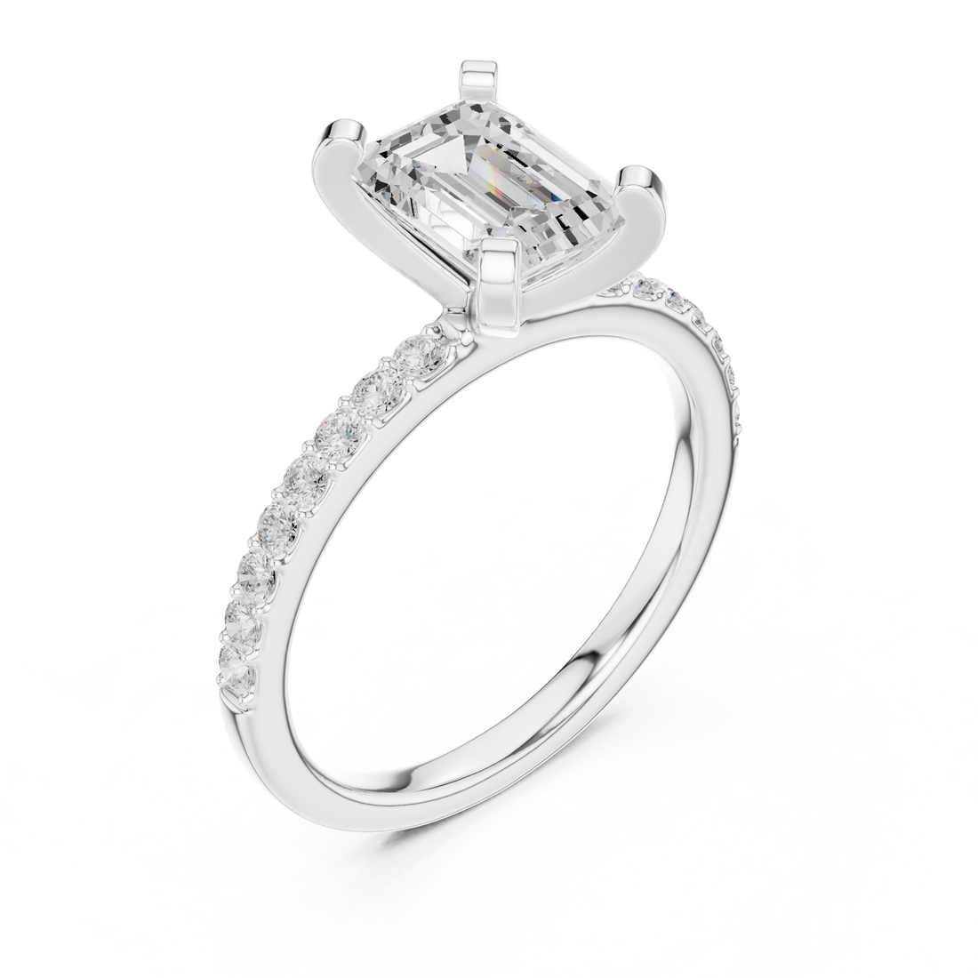 Elegant Emerald-Cut Pavé Solitaire Ring