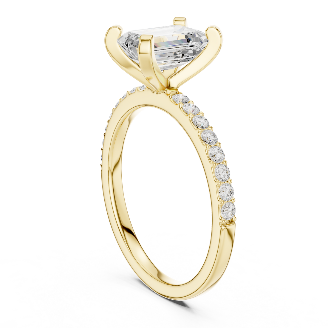 Elegant Emerald-Cut Pavé Solitaire Ring