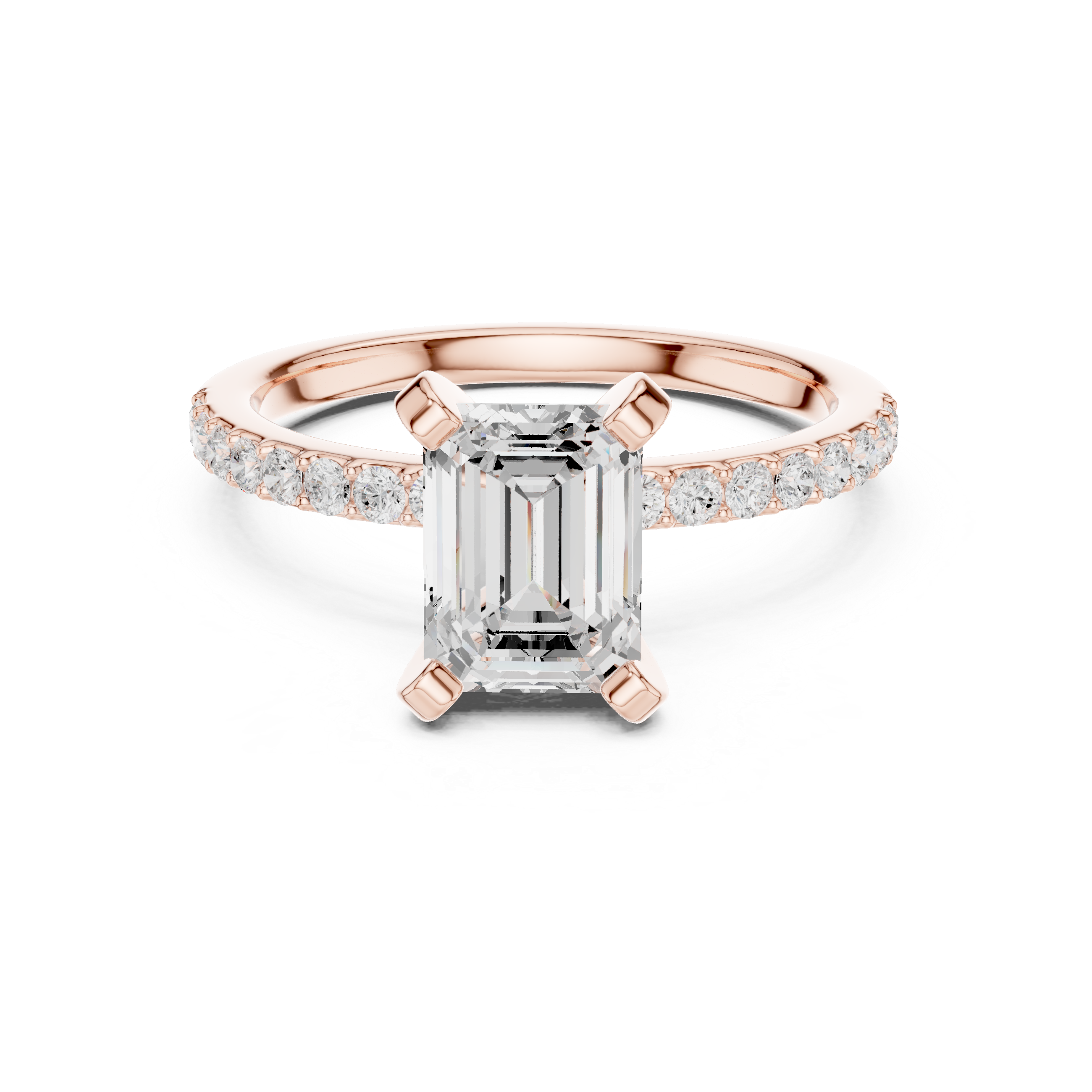 Elegant Emerald-Cut Pavé Solitaire Ring