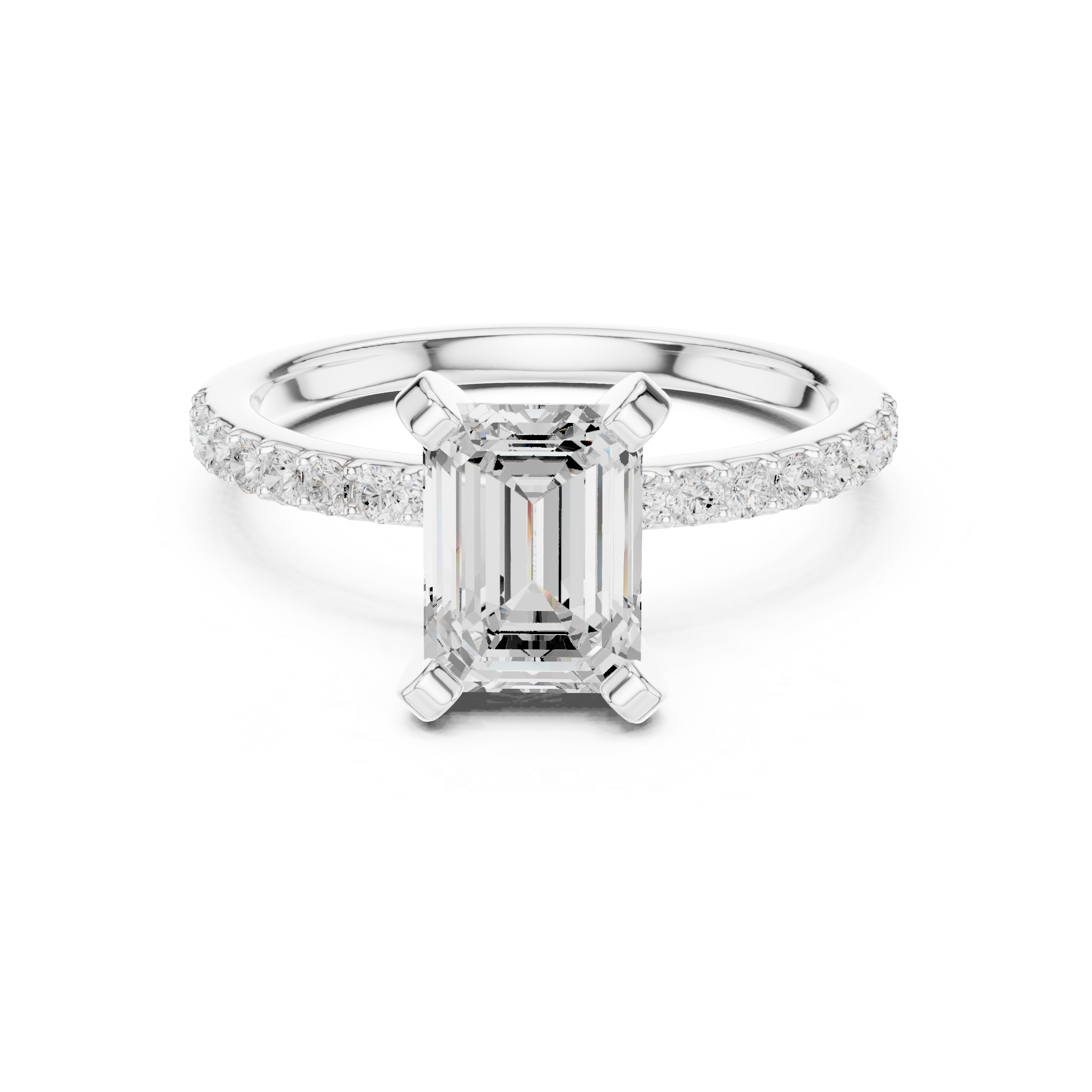 Elegant Emerald-Cut Pavé Solitaire Ring