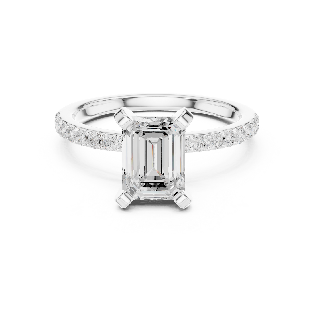Elegant Emerald-Cut Pavé Solitaire Ring