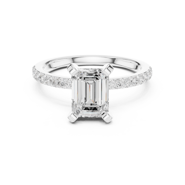 Elegant Emerald-Cut Pavé Solitaire Ring