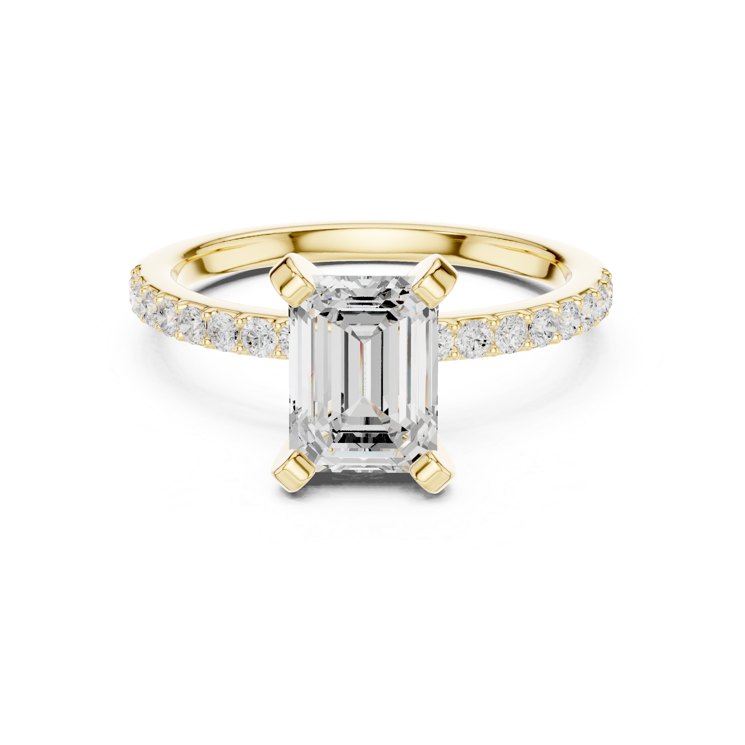 Elegant Emerald-Cut Pavé Solitaire Ring