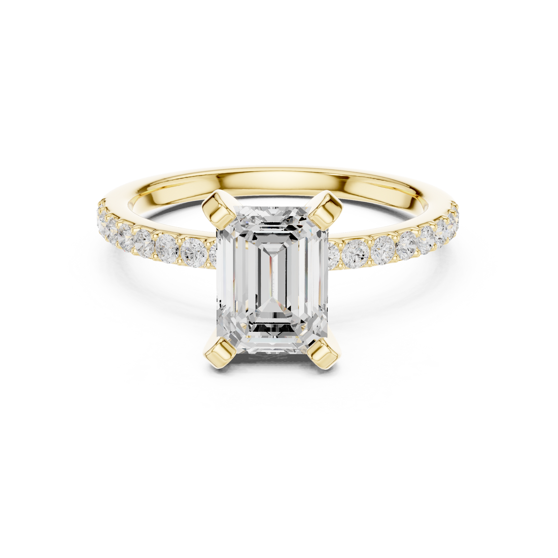 Elegant Emerald-Cut Pavé Solitaire Ring