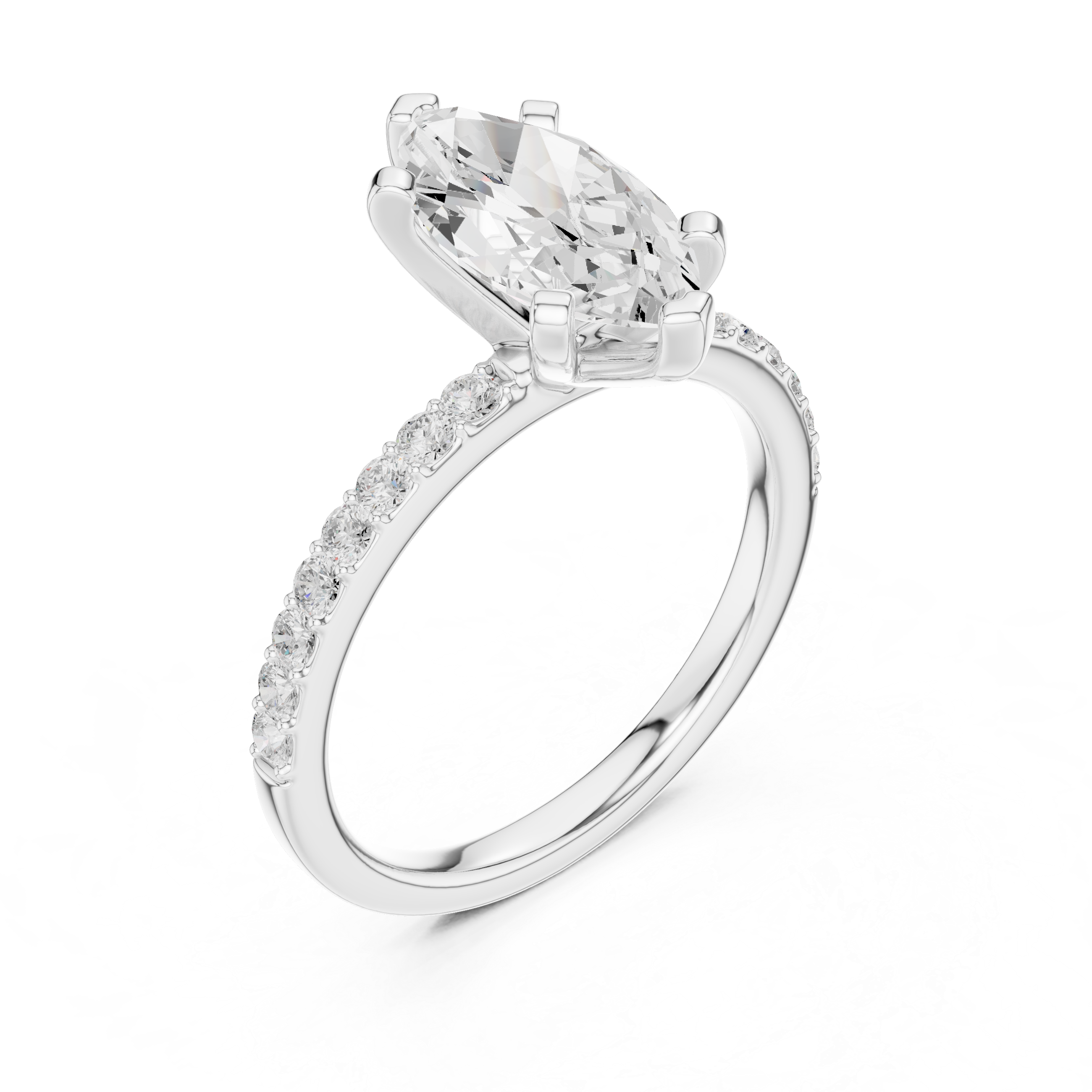 Elegant Marquise-Cut Pavé Solitaire Ring