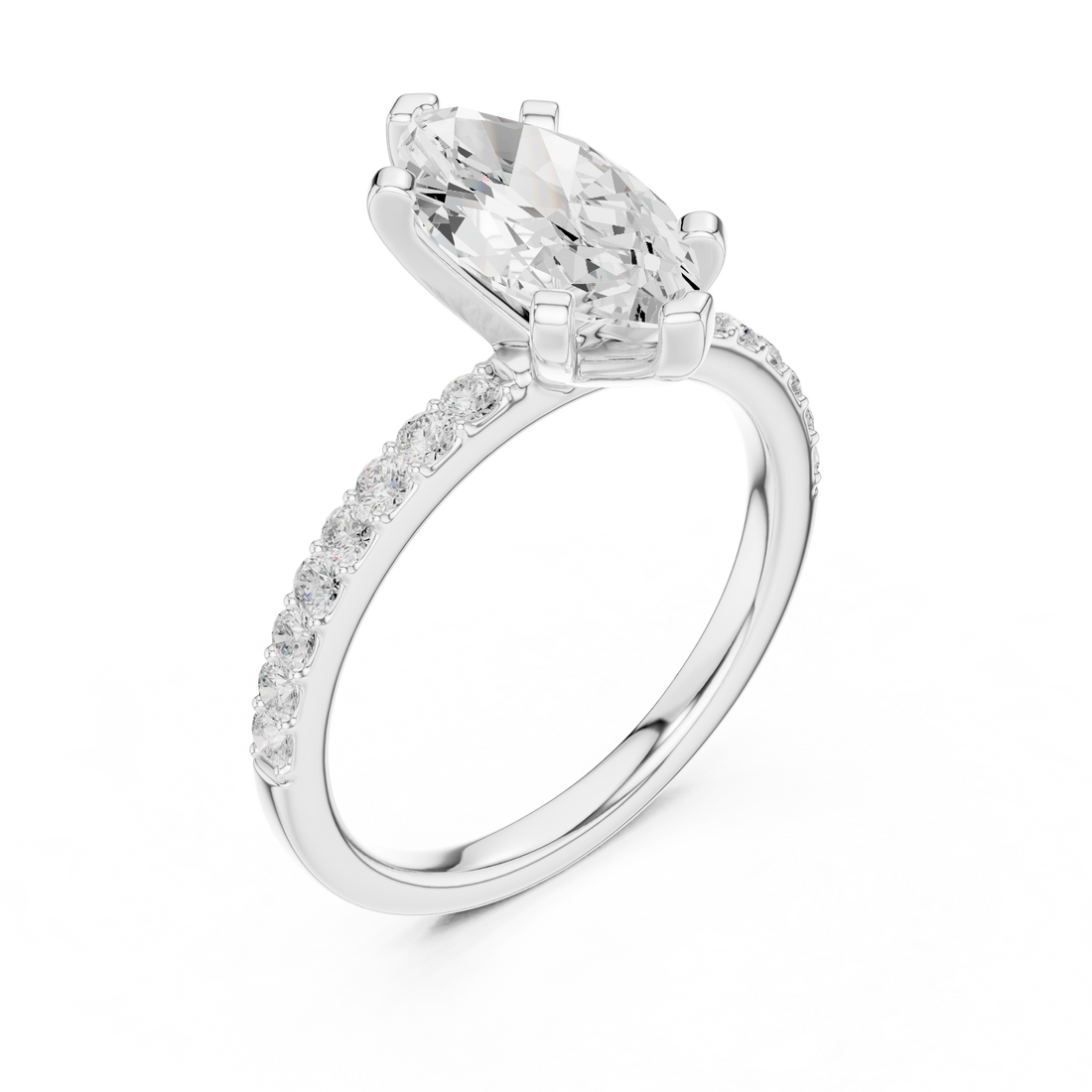 Elegant Marquise-Cut Pavé Solitaire Ring