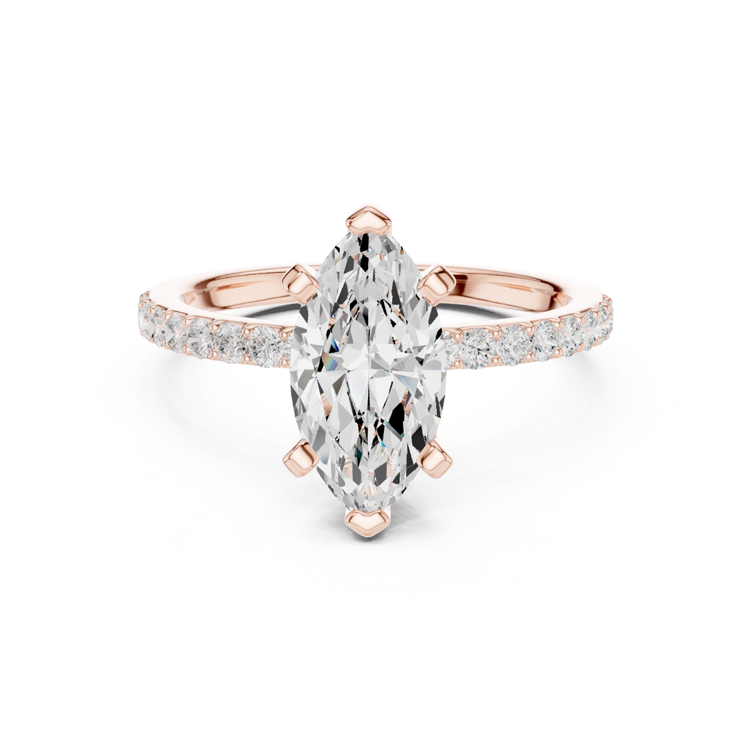 Elegant Marquise-Cut Pavé Solitaire Ring