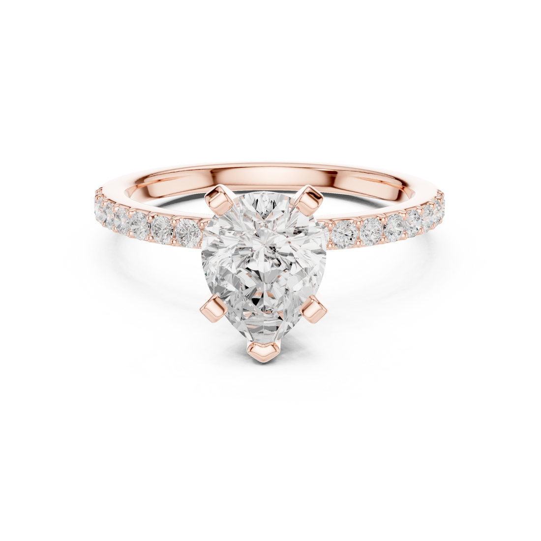 Graceful Pear-Cut Pavé Solitaire Ring