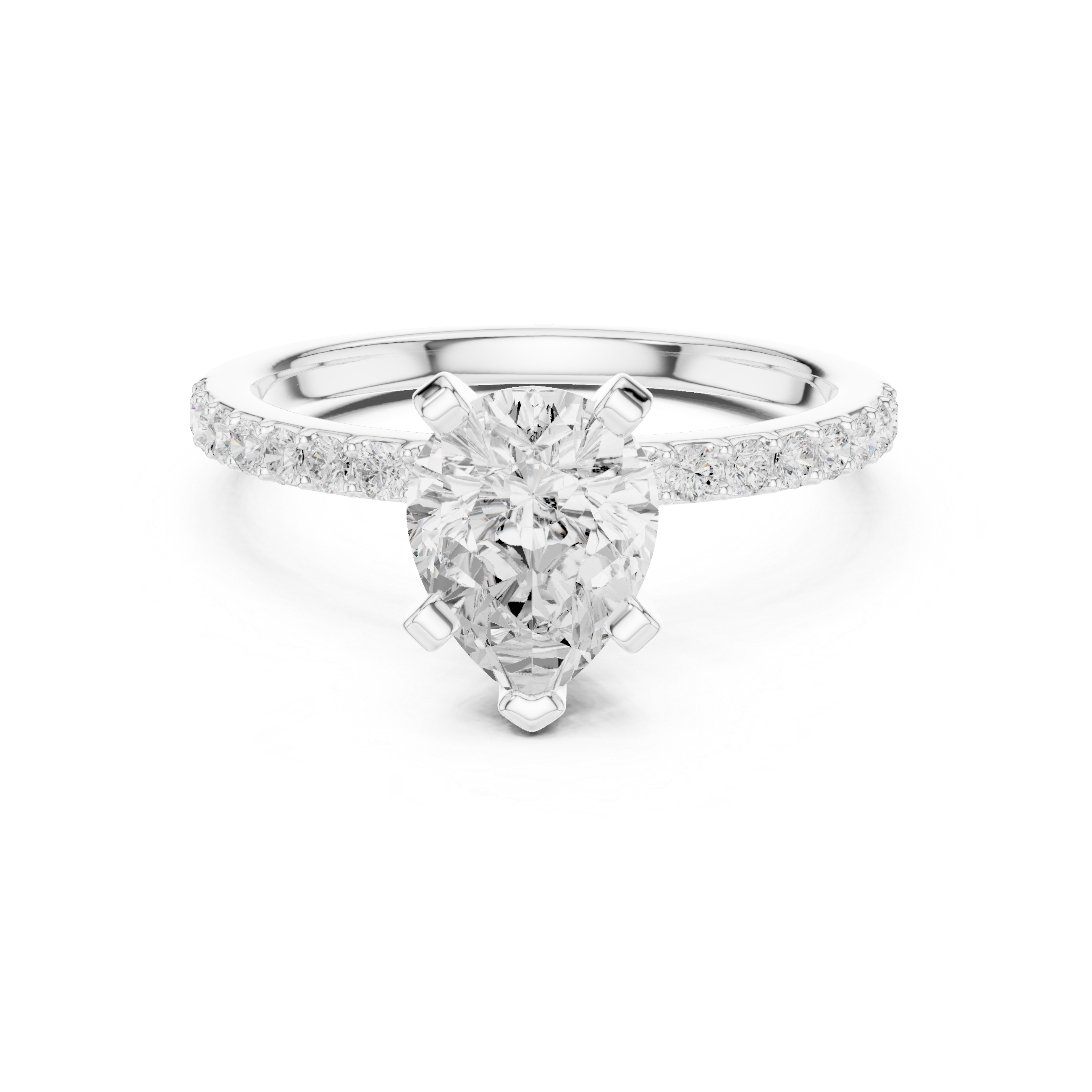 Graceful Pear-Cut Pavé Solitaire Ring