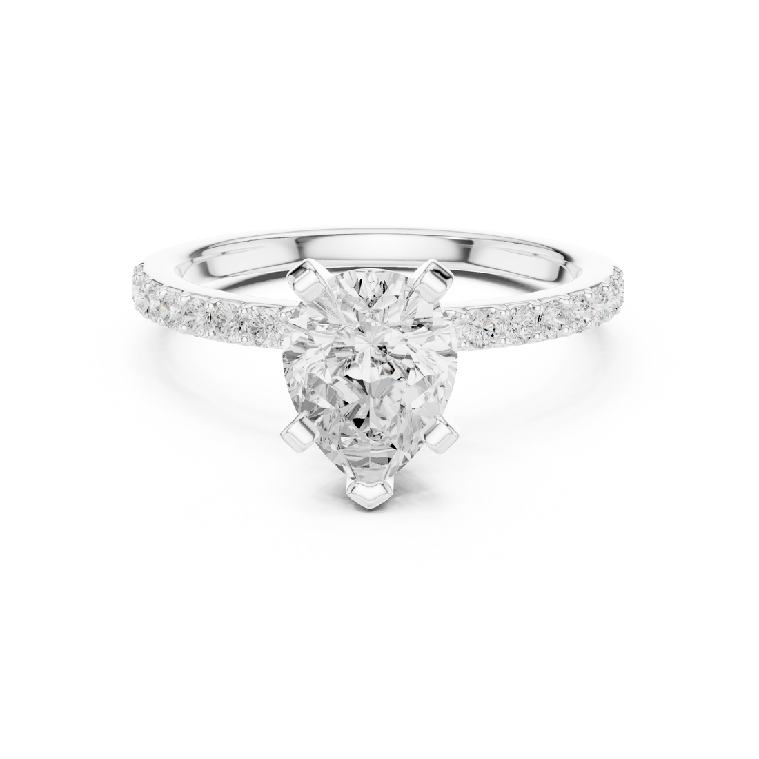 Graceful Pear-Cut Pavé Solitaire Ring