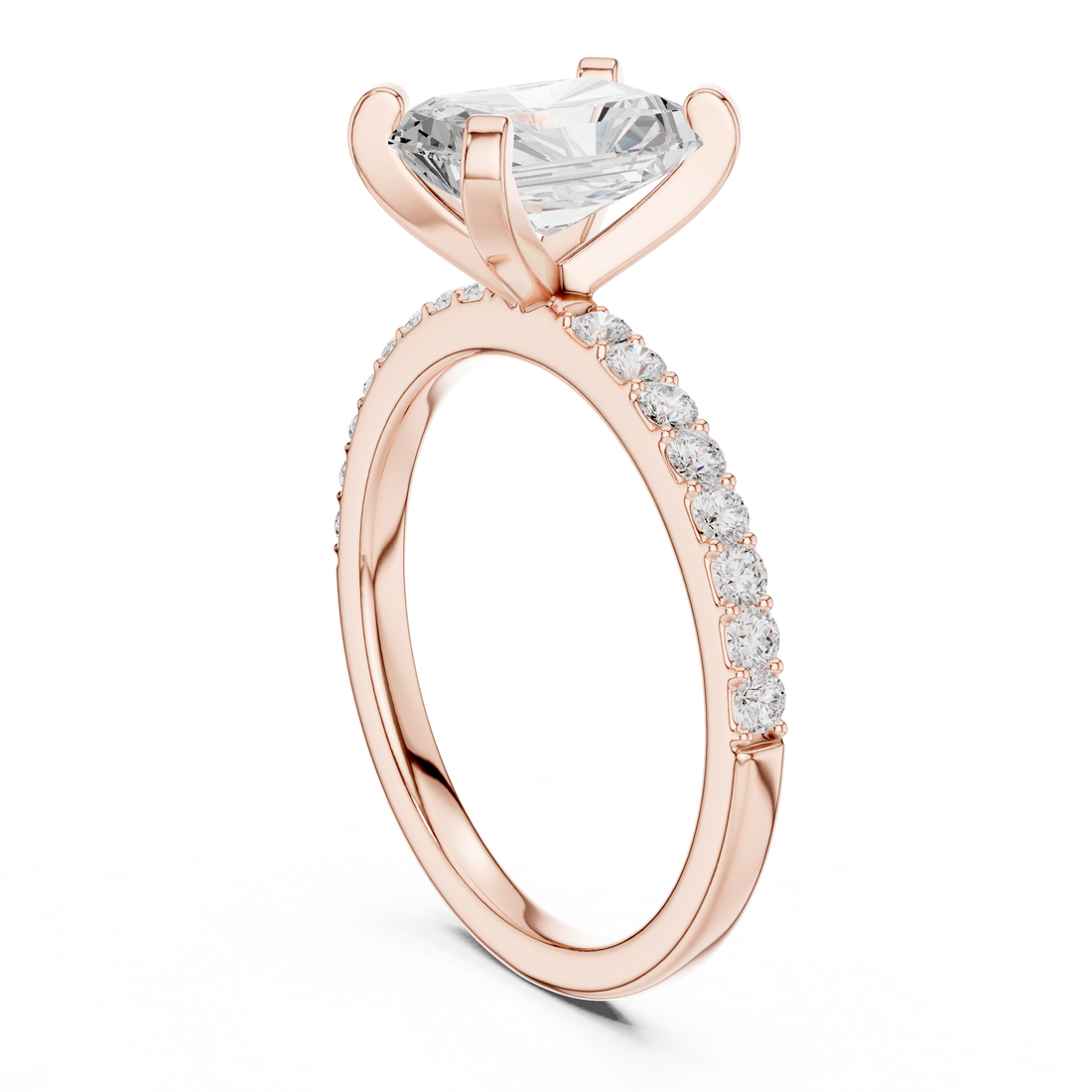 Elegant Radiant-Cut Pavé Solitaire Ring