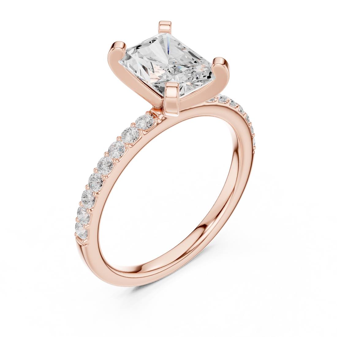 Elegant Radiant-Cut Pavé Solitaire Ring