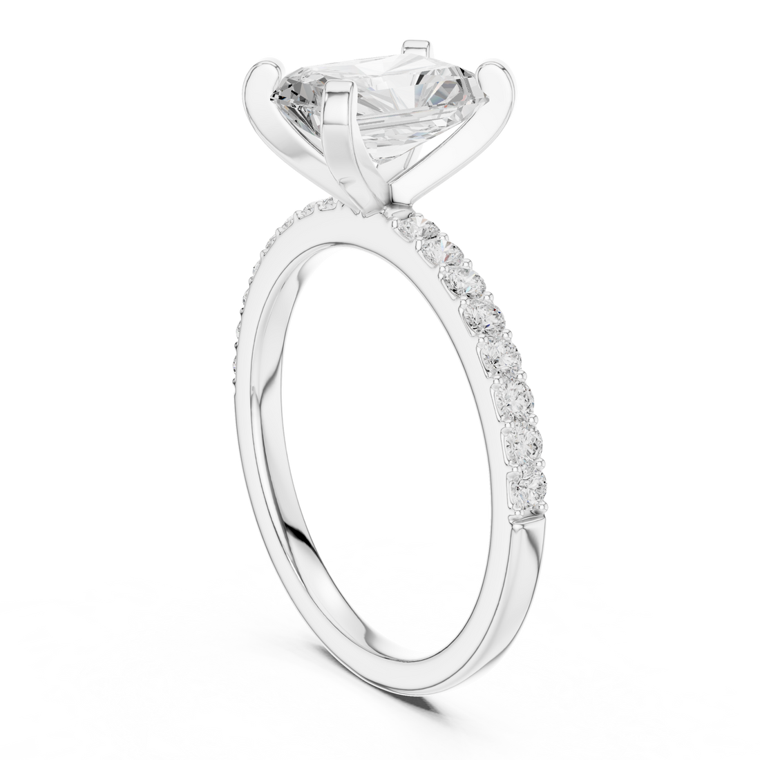 Elegant Radiant-Cut Pavé Solitaire Ring
