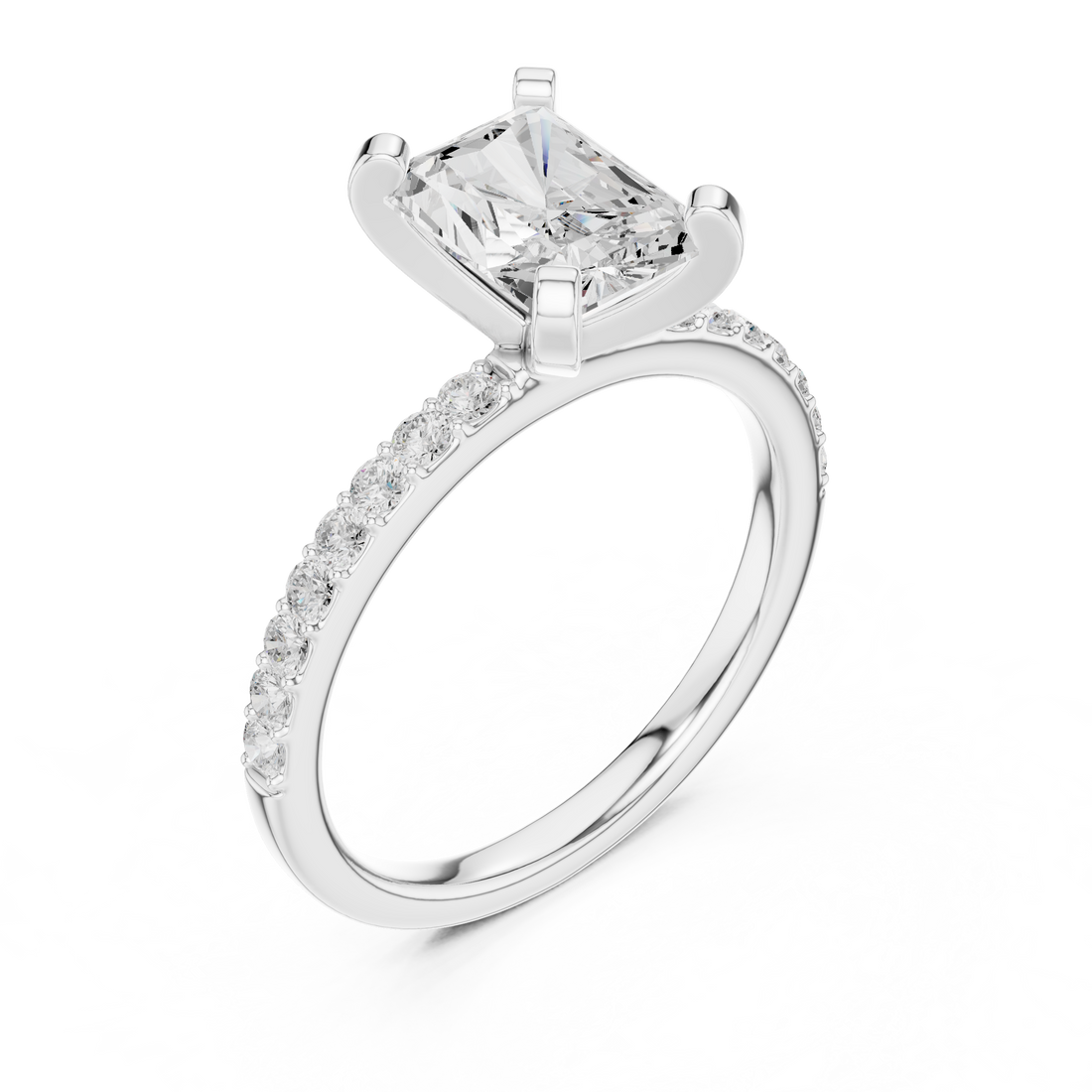 Elegant Radiant-Cut Pavé Solitaire Ring