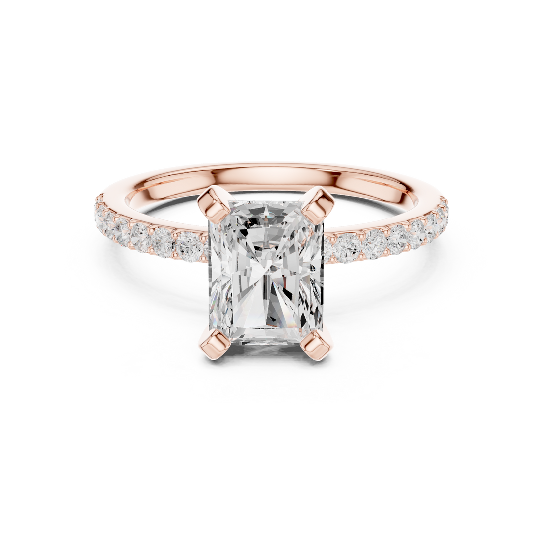 Elegant Radiant-Cut Pavé Solitaire Ring