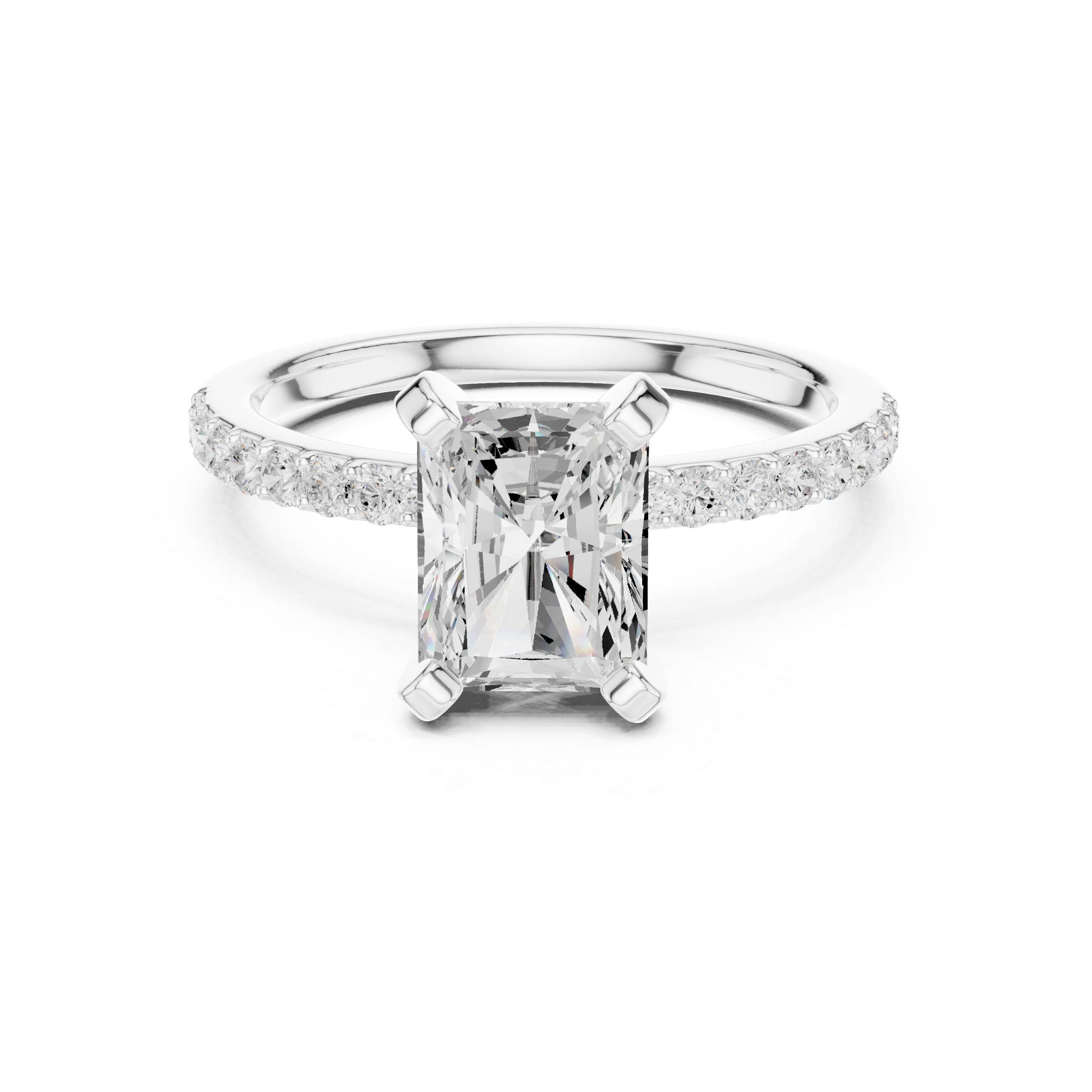 Elegant Radiant-Cut Pavé Solitaire Ring