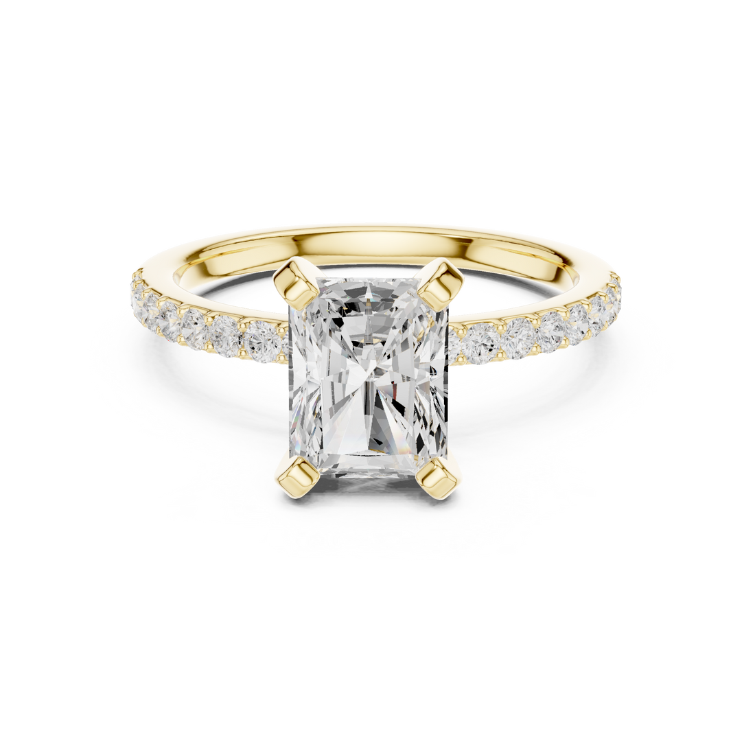 Elegant Radiant-Cut Pavé Solitaire Ring