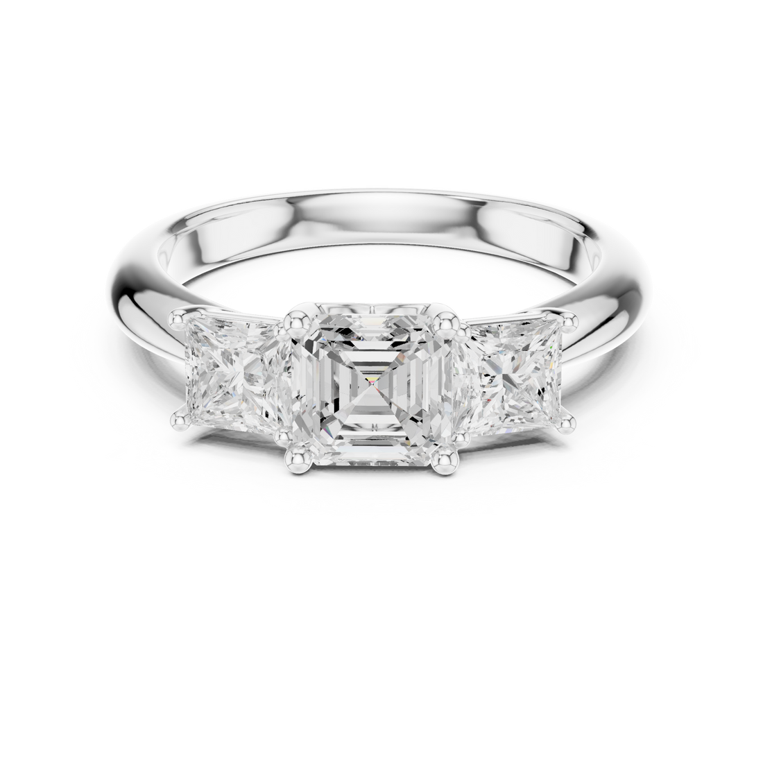 Asscher Cut Three-Stone Engagement Ring