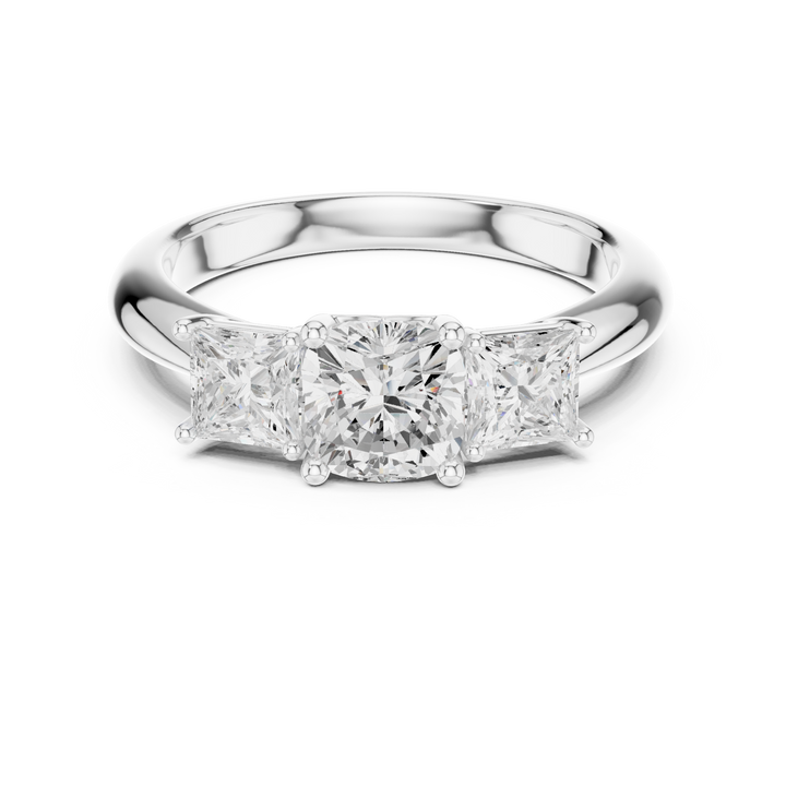 Cushion Cut Three-Stone Engagement Ring