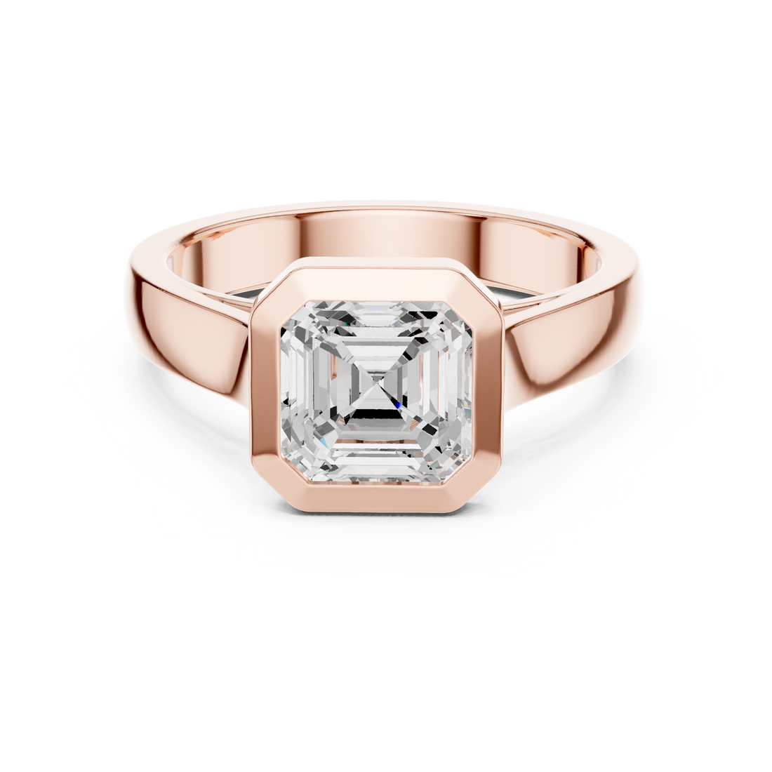 Asscher Cut Solitaire Engagement Ring with Bezel Setting
