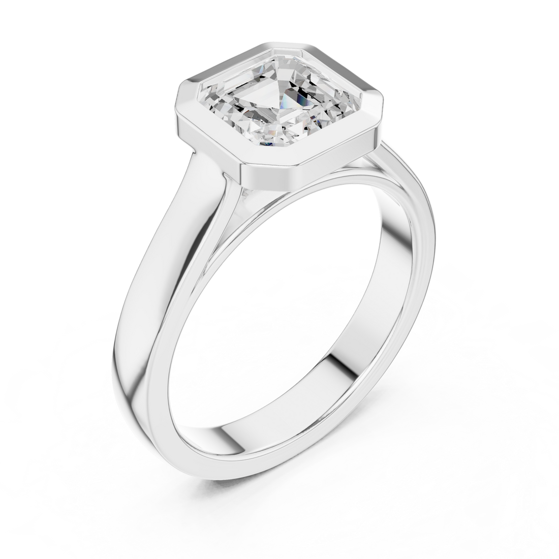 Asscher Cut Solitaire Engagement Ring with Bezel Setting