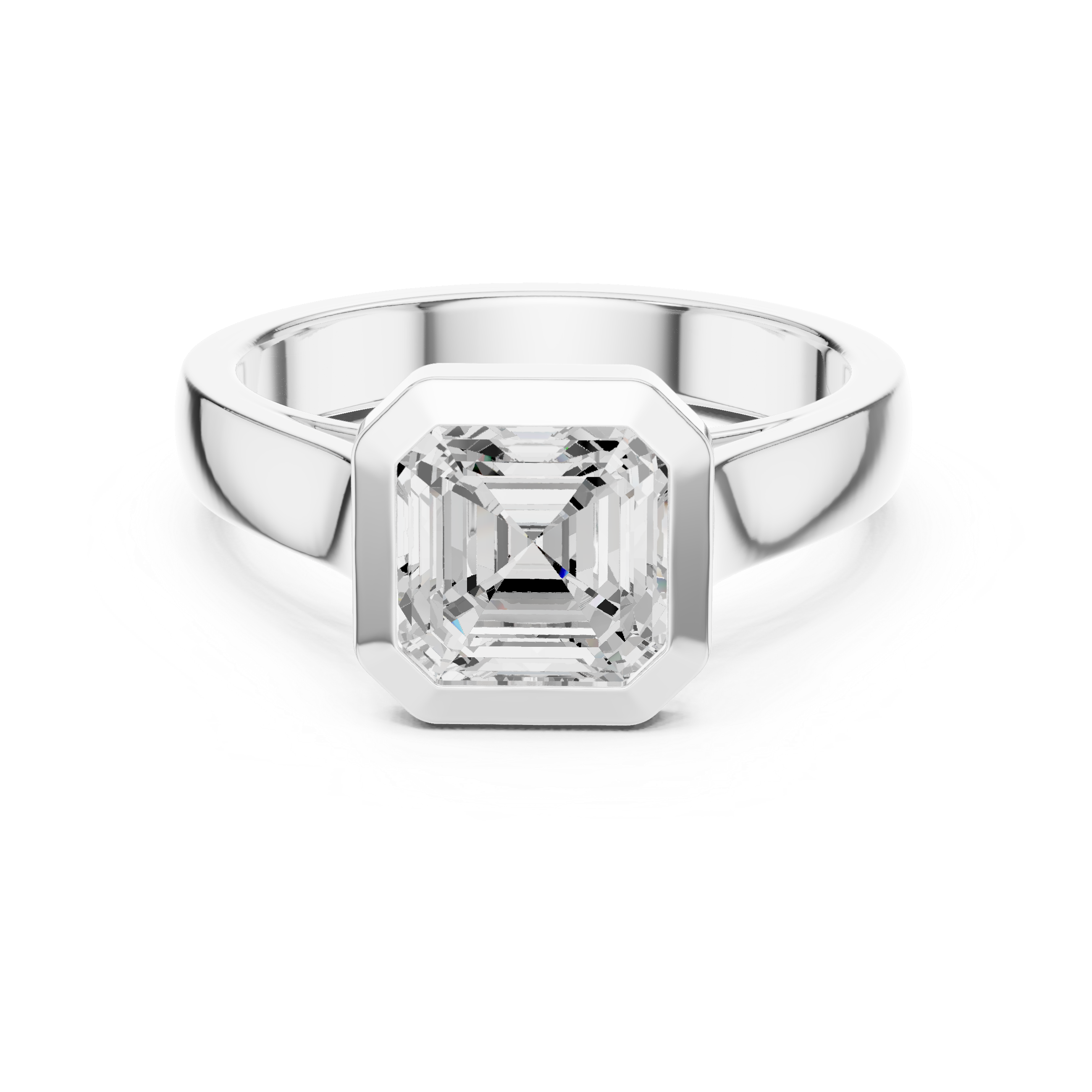 Asscher Cut Solitaire Engagement Ring with Bezel Setting