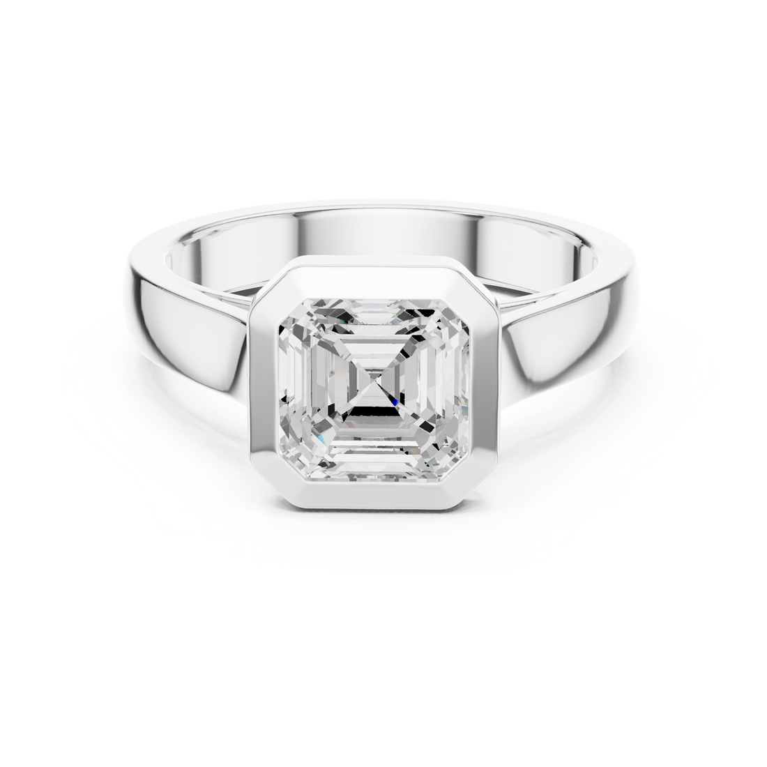 Asscher Cut Solitaire Engagement Ring with Bezel Setting