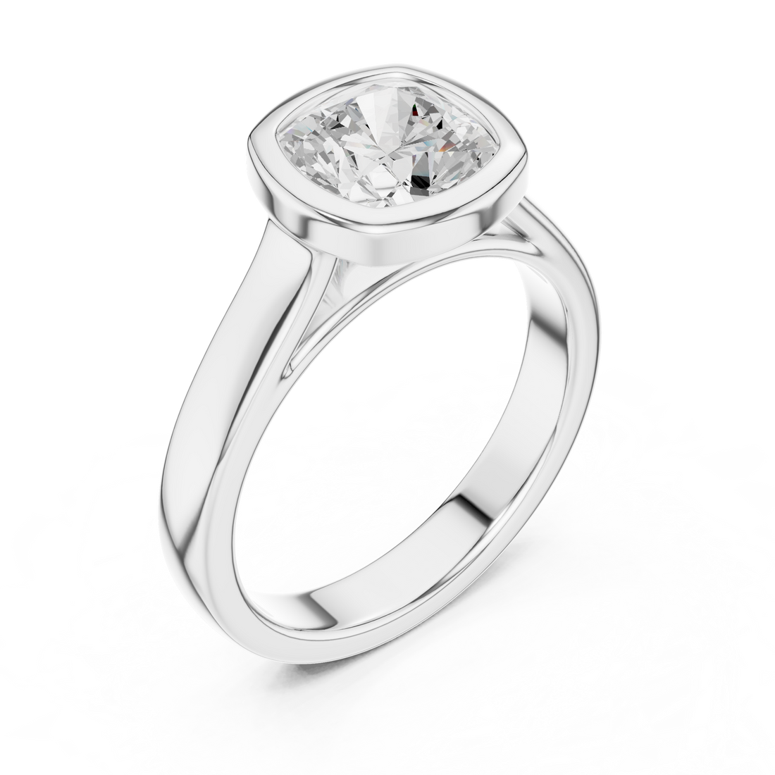 Cushion Cut Solitaire Engagement Ring with Bezel Setting