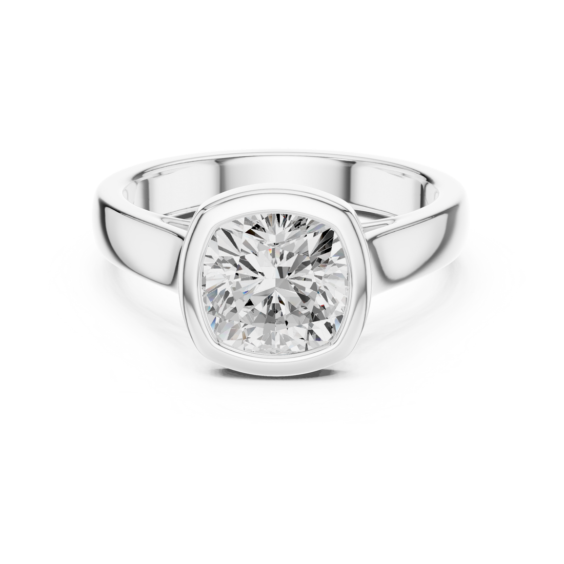 Cushion Cut Solitaire Engagement Ring with Bezel Setting