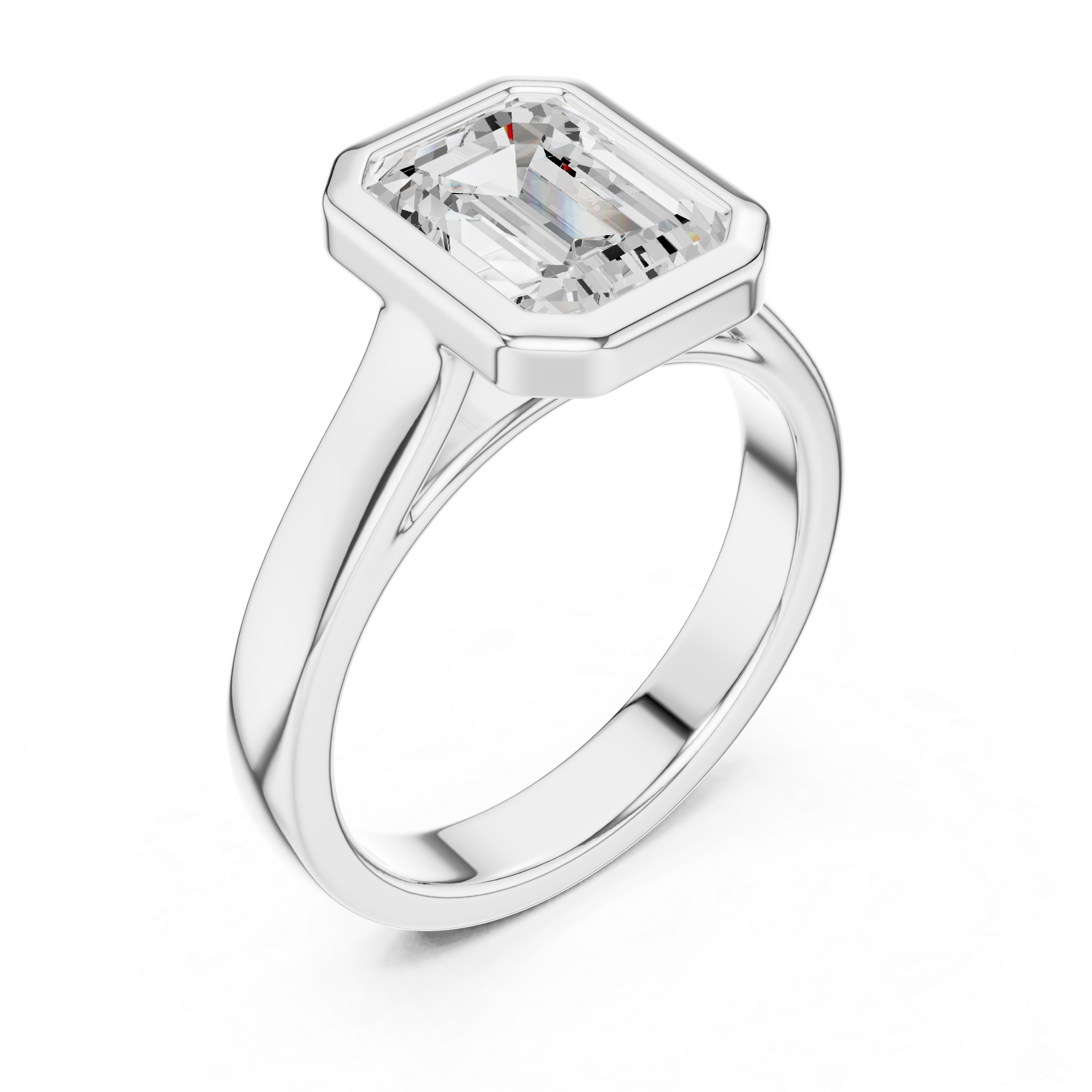 Emerald Cut Solitaire Engagement Ring with Bezel Setting