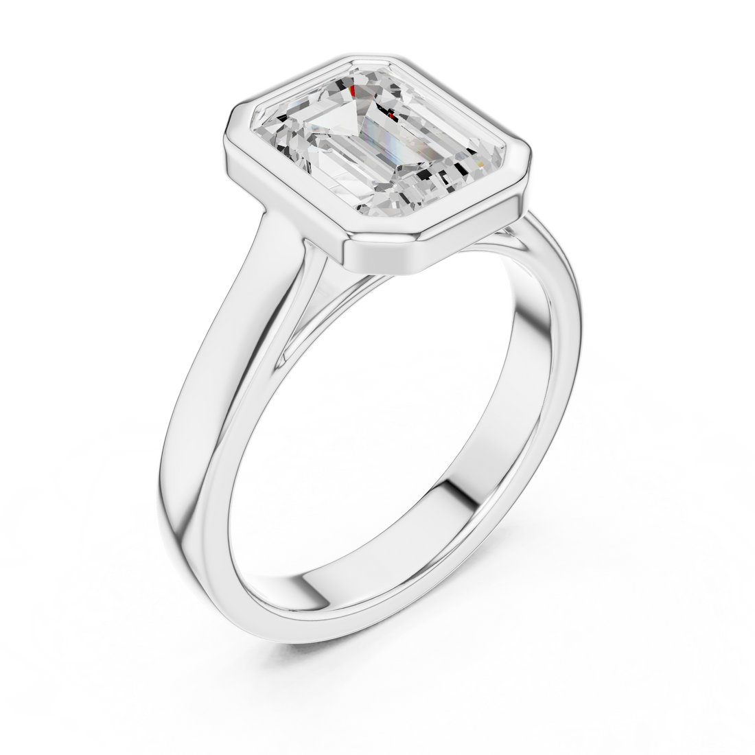 Emerald Cut Solitaire Engagement Ring with Bezel Setting