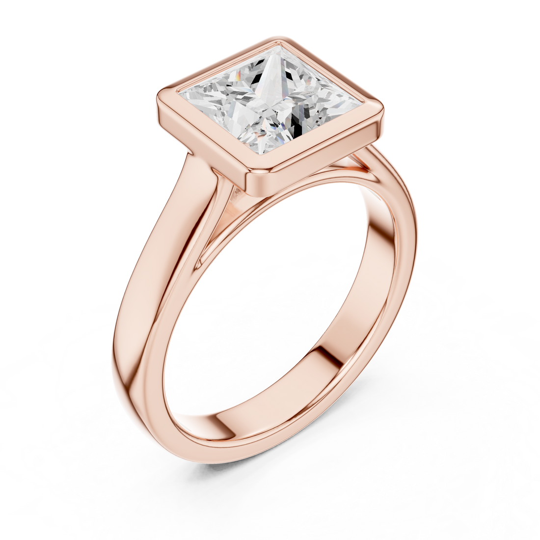 Princess Cut Solitaire Engagement Ring with Bezel Setting