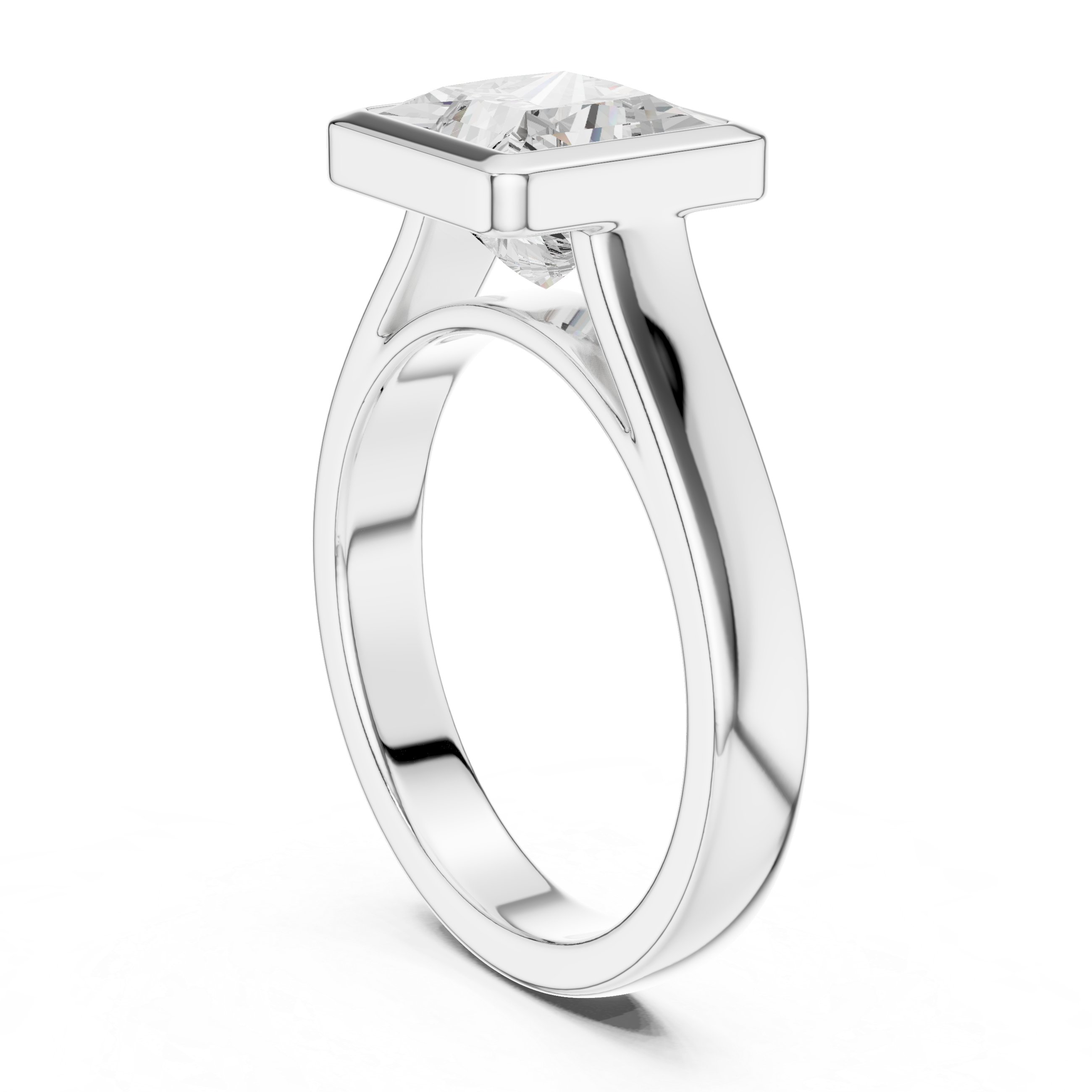 Princess Cut Solitaire Engagement Ring with Bezel Setting