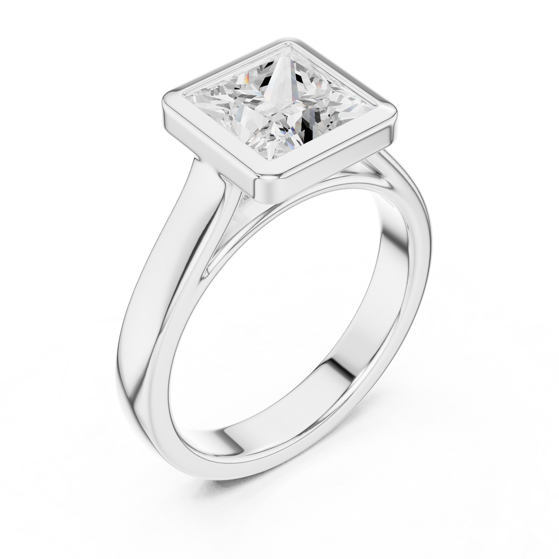 Princess Cut Solitaire Engagement Ring with Bezel Setting