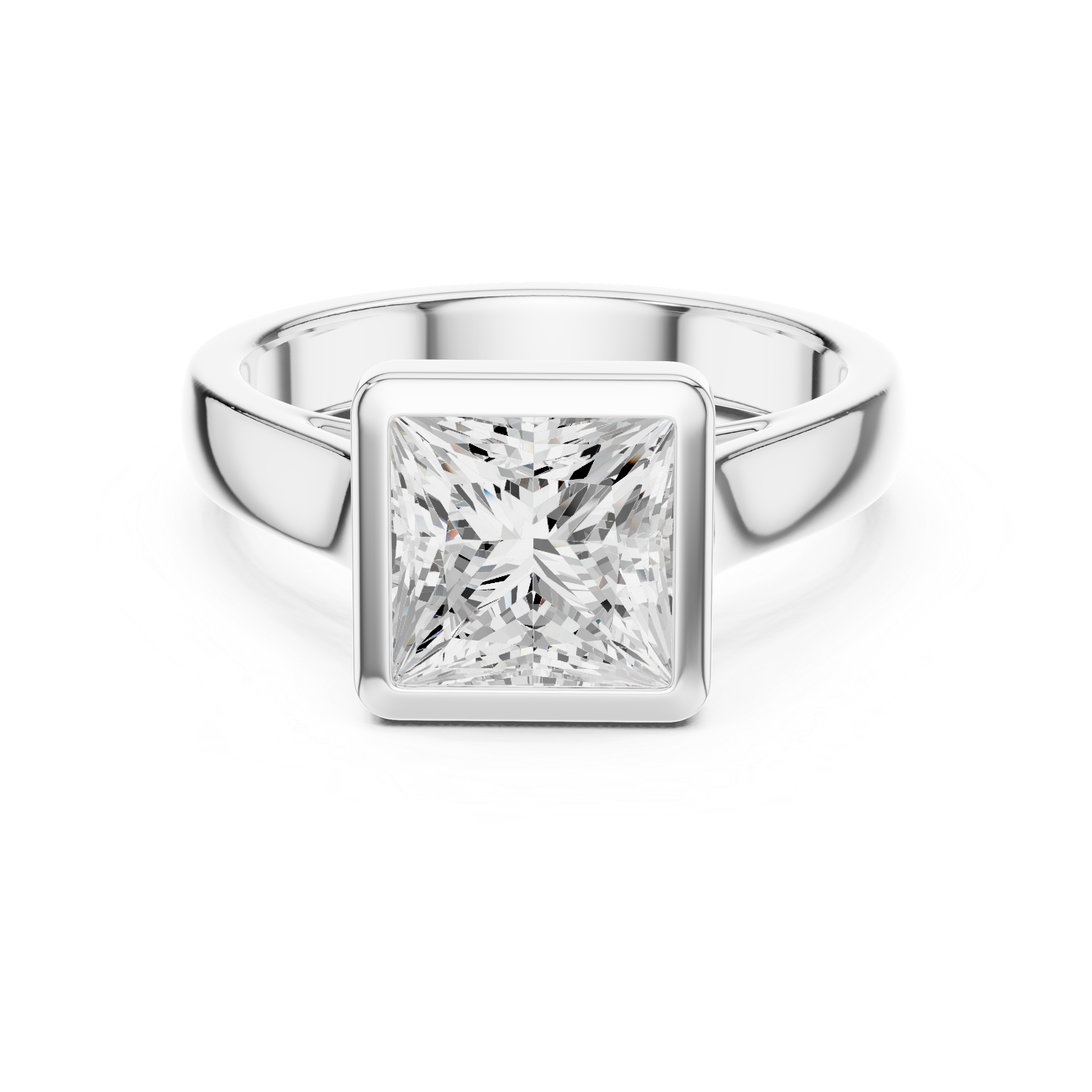 Princess Cut Solitaire Engagement Ring with Bezel Setting