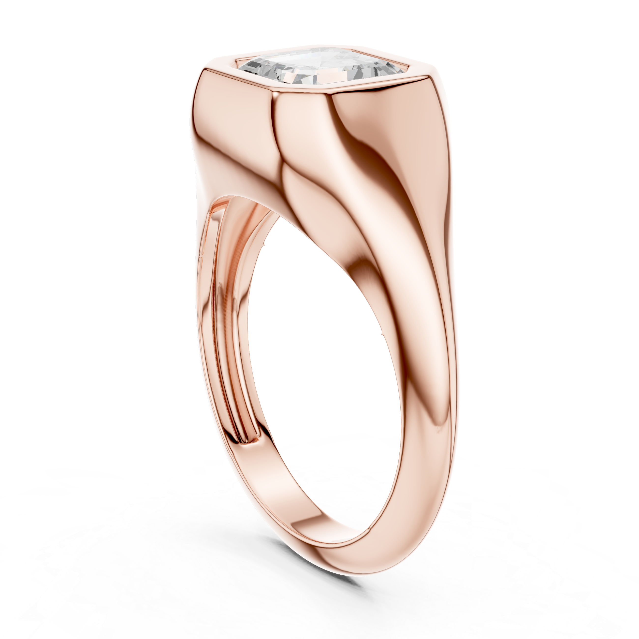 Asscher Cut Diamond Ring with Bezel Signet Setting
