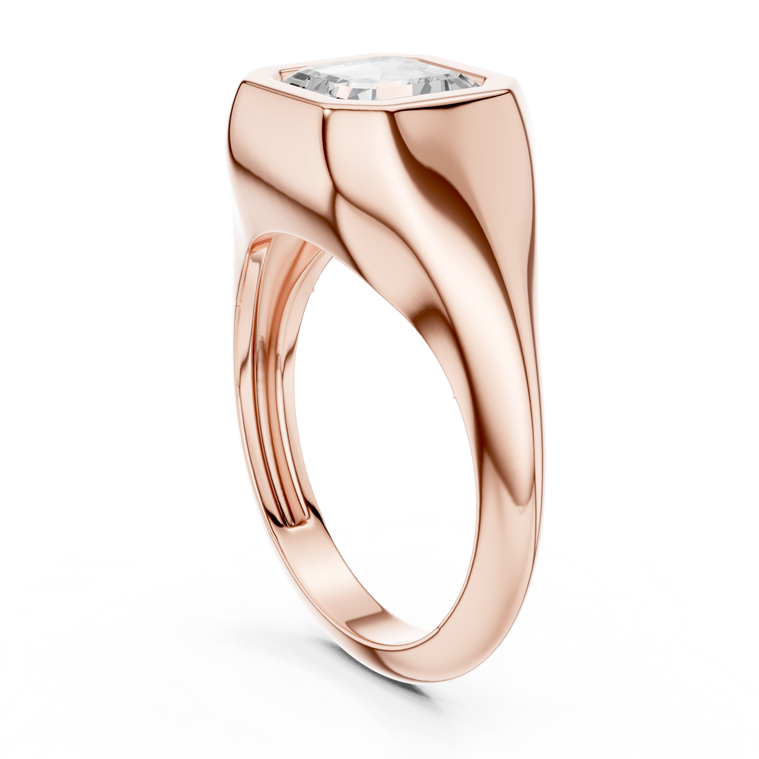 Asscher Cut Diamond Ring with Bezel Signet Setting