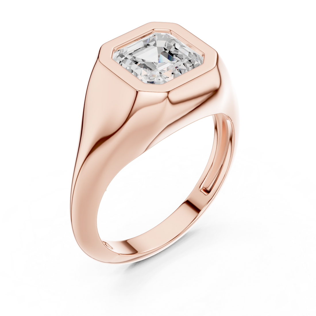 Asscher Cut Diamond Ring with Bezel Signet Setting