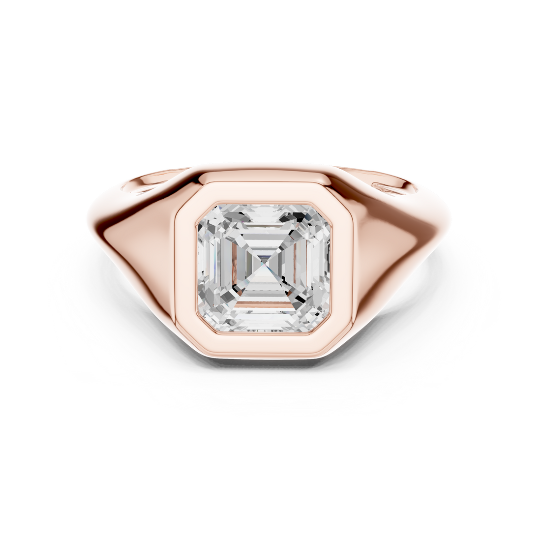 Asscher Cut Diamond Ring with Bezel Signet Setting