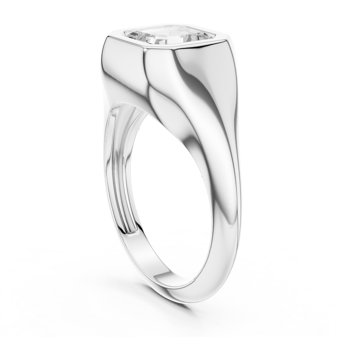Asscher Cut Diamond Ring with Bezel Signet Setting